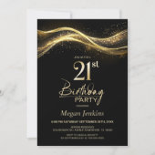 Stilvolles Black Gold 21. Geburtstag Party Einladung (Vorderseite)