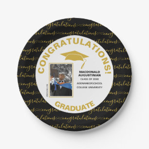 Stilvolles Black Gold Graduate Foto Pappteller