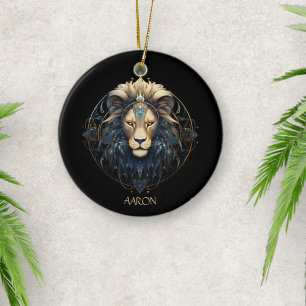 Stilvolles Black Gold Modern Lion Star Sign Leo Keramik Ornament
