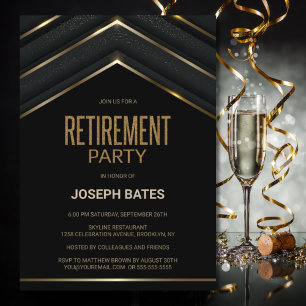 Stilvolles Black Gold Retirement Party Einladung