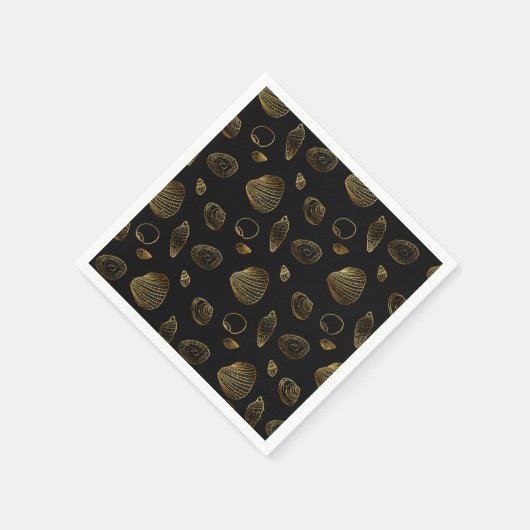 Stilvolles Black Gold Seashells Muster Serviette (Ecke)