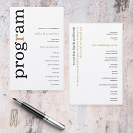 Stilvolles Black Gold Text Hochzeitsprogramm für S