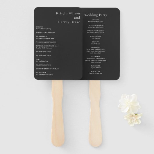 Stilvolles Black Modern Wedding Programm Fächer (Vorne und Hinten)