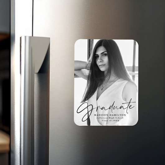 Stilvolles Black Script Abschluss Announcement Fot Magnet