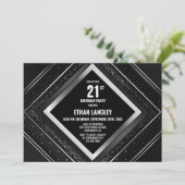 Stilvolles Black Silver 21. Geburtstag Party Einladung (Stehend Vorderseite)