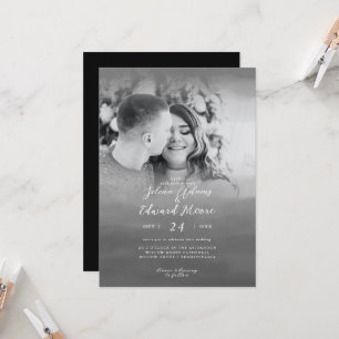 Stilvolles Black Watercolor Overlay Foto Hochzeit Einladung