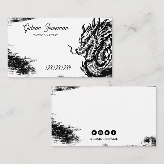 Stilvolles Black & White Dragon Tattoo Shop Visitenkarte (Vorne/Hinten)