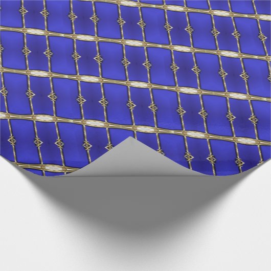Stilvolles blau-goldgestreiftes Musterpapier Geschenkpapier (Ecke)