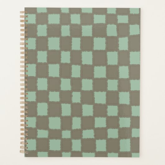 Stilvolles Blau-Grau-Schachbrettmuster Planer (Vorderseite)