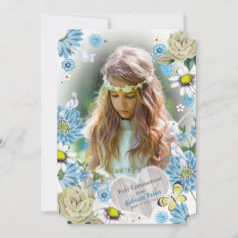 Stilvolles Blau & Grün Erste Heilige Kommunion Flo Einladung