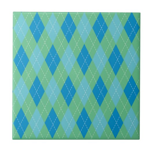 Stilvolles Blau Türkis Grün Argyle-Muster Fliese (Vorderseite)