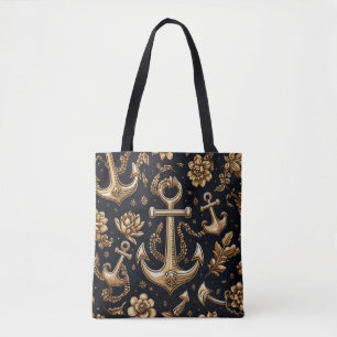 Stilvolles Blau- und Goldflorenmuster Tasche