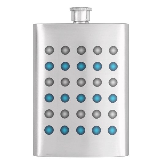 Stilvolles Blau- und Silberpolka-Punktmuster Flachmann (Vorderseite)