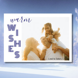 Stilvolles Blau Warm Wishes Zwei Strandfamilienfot Feiertagskarte