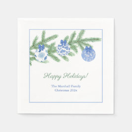 Stilvolles Blau-Weiß-Ornament Urlaub Party Serviette