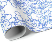 Stilvolles blaues Blumenmuster auf Weiß Geschenkpapier (Rolleneckpunkt)