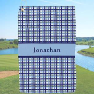 Stilvolles blaues Karo personalisierter Name Golfhandtuch