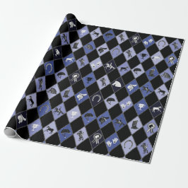 Stilvolles blaues Reittier Diamantenmuster Geschenkpapier