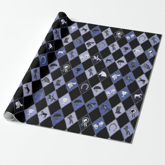 Stilvolles blaues Reittier Diamantenmuster Geschenkpapier (Ungerollt)