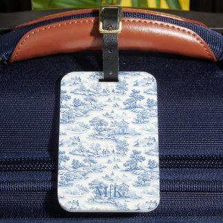 Stilvolles blaues Toile de Jouy Vintage französisc Gepäckanhänger
