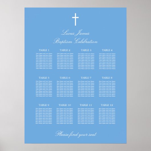 Stilvolles Blue 12 Table Baptim Seating Chart Post Poster (Vorne)