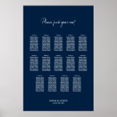Stilvolles Blue 14 Table Wedding Seating Chart Poster (Vorne)