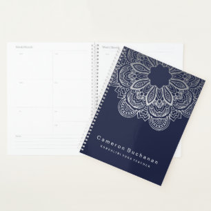 Stilvolles Blue and Silver Yoga Teacher Notebook Planer