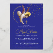 Stilvolles Blue Angel Christening Taufen Malerei Folieneinladung (Vorderseite)