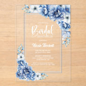 Stilvolles Blue Floral Brautparty Acryleinladungen (Vorderseite)