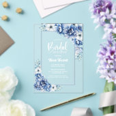 Stilvolles Blue Floral Brautparty Acryleinladungen (In Situ (Hochzeit))
