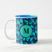 Stilvolles Blue Morpho Butterfly Muster Mit Monogr Zweifarbige Tasse (Links)