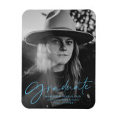 Stilvolles Blue Script Abschluss Announcement Foto Magnet (Vertikal)