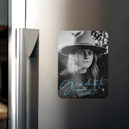 Stilvolles Blue Script Abschluss Announcement Foto Magnet