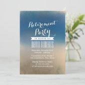 Stilvolles Blue & White Winter Retirement Party Einladung (Stehend Vorderseite)