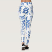 Stilvolles Blumenleder: Blaue Blume und Blätter dr Leggings (Rückseite)