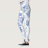 Stilvolles Blumenleder: Blaue Blume und Blätter dr Leggings (Links)