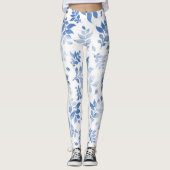 Stilvolles Blumenleder: Blaue Blume und Blätter dr Leggings (Vorderseite)