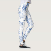 Stilvolles Blumenleder: Blaue Blume und Blätter dr Leggings (Rechts)