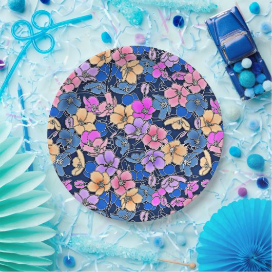 Stilvolles Blumenmuster 46 Pappteller (Party)