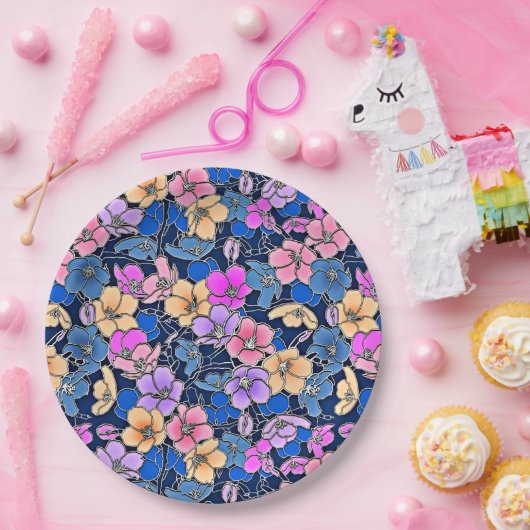 Stilvolles Blumenmuster 46 Pappteller (Party)