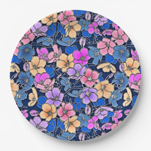 Stilvolles Blumenmuster 46 Pappteller (Vorderseite)