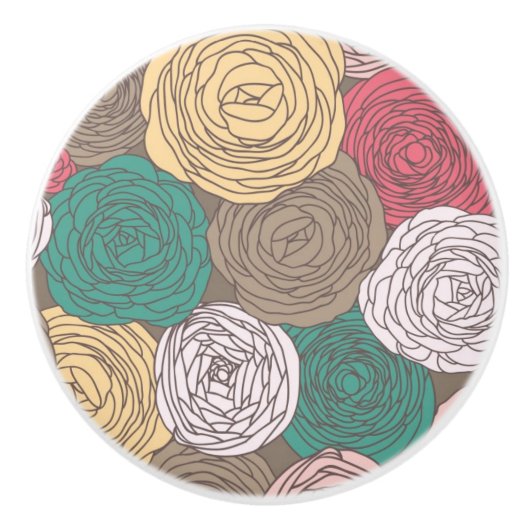 Stilvolles Blumenmuster. Helles Blumen Keramikknauf (Vorderseite)