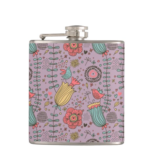 Stilvolles Blumenmuster mit Blumen Flachmann (Vorderseite)