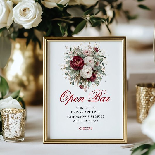 Stilvolles Blush-Burgund Open Bar-Tischschild Poster