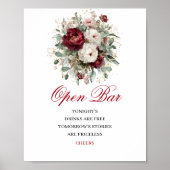 Stilvolles Blush-Burgund Open Bar-Tischschild Poster (Vorne)