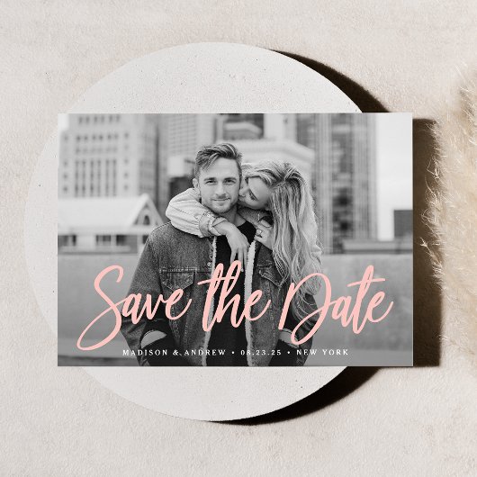 Stilvolles Blush Pink Script Foto Save the Date