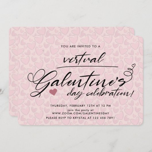 Stilvolles Blush Pink Virtual Galentine's Day Part Einladung (Vorne/Hinten)