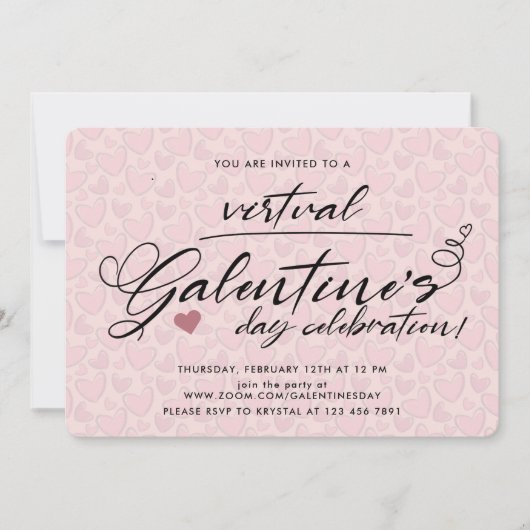 Stilvolles Blush Pink Virtual Galentine's Day Part Einladung (Vorderseite)