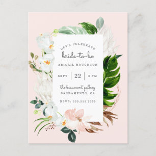 Stilvolles Blush & Tropical Greenery Brautparty Einladungspostkarte