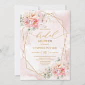 Stilvolles Boho Blush Pink Roses Gold Brautparty Einladung (Vorderseite)